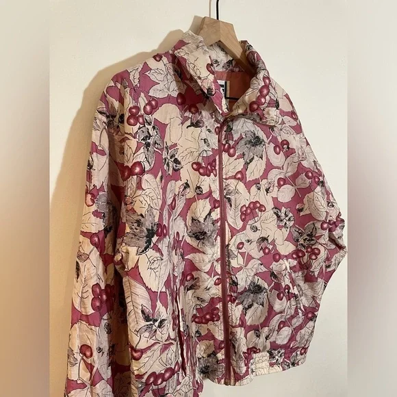 Vintage EVR Women's Silk Floral Print Full Zip Bomber Windbreaker Jacket Medium - Picture 9 of 9